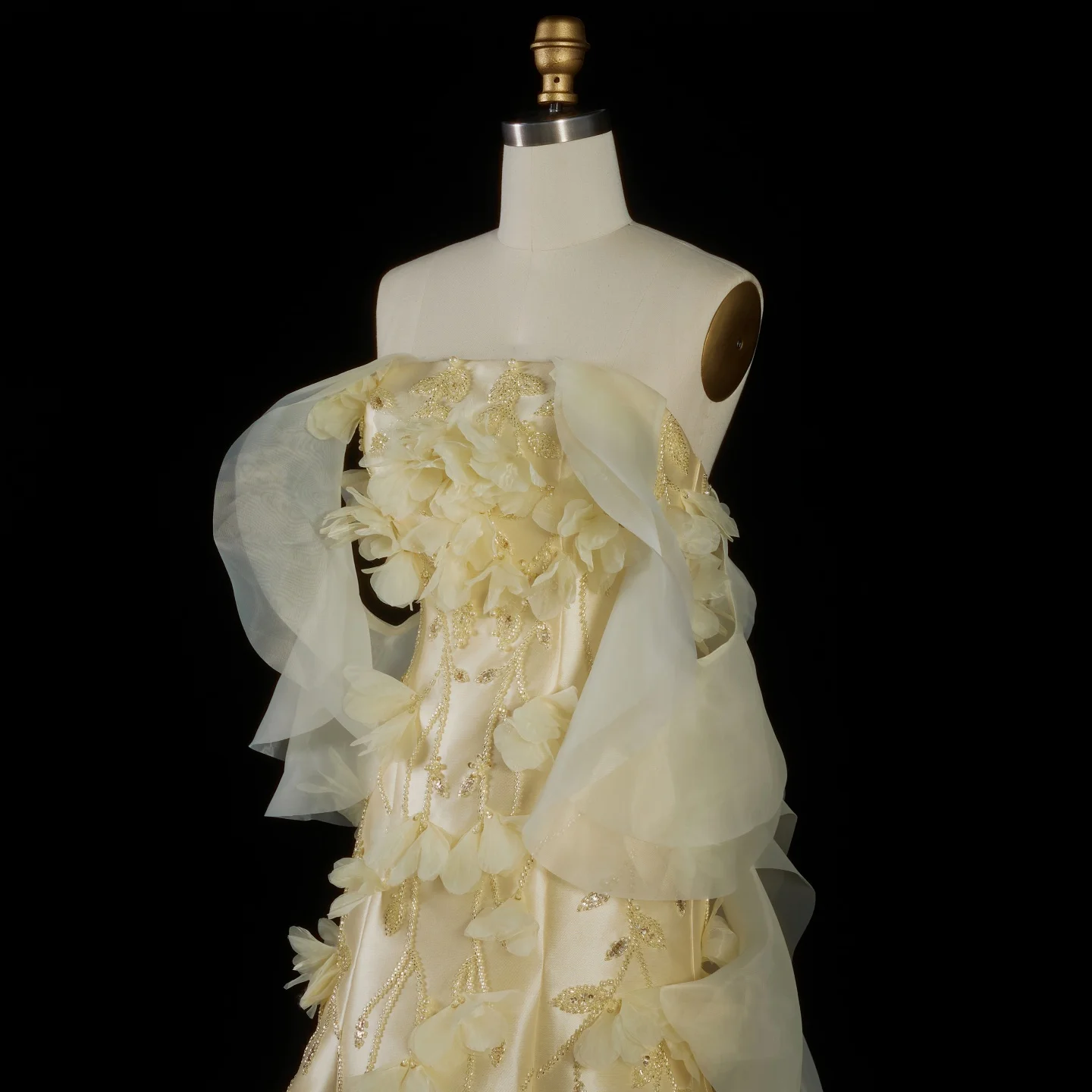 Sharon Said Gelbes Meerjungfrauenkleid für Damen, formelles Abendkleid, schulterfrei, mit 3D-Blumen, Rüschen, Perlen, Party- und Ballkleid SS505, maßgeschneidert – Detail 7