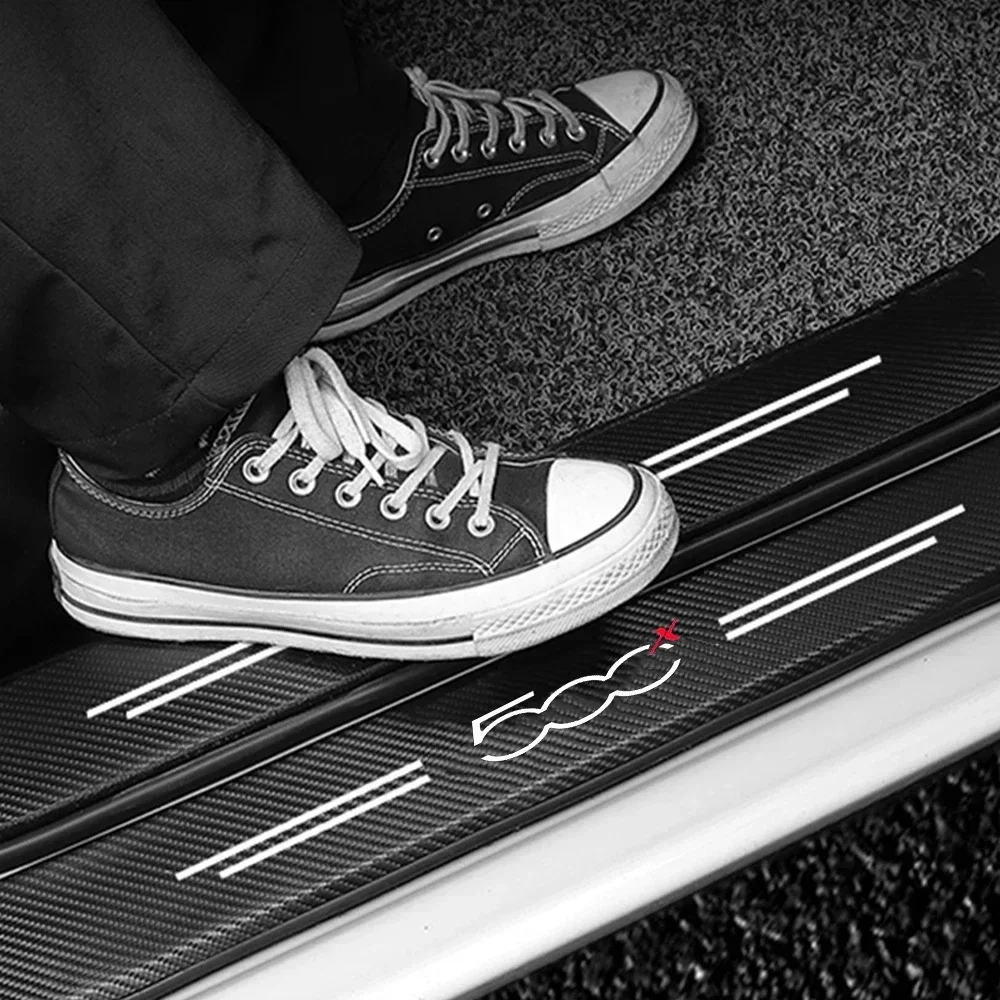 Car Door Sill Protector Plate Luminous Trunk Bumper Threshold Sticker For Fiat 500X Logo Abarth Grande Astra 500L BRAVO UNO Tipo