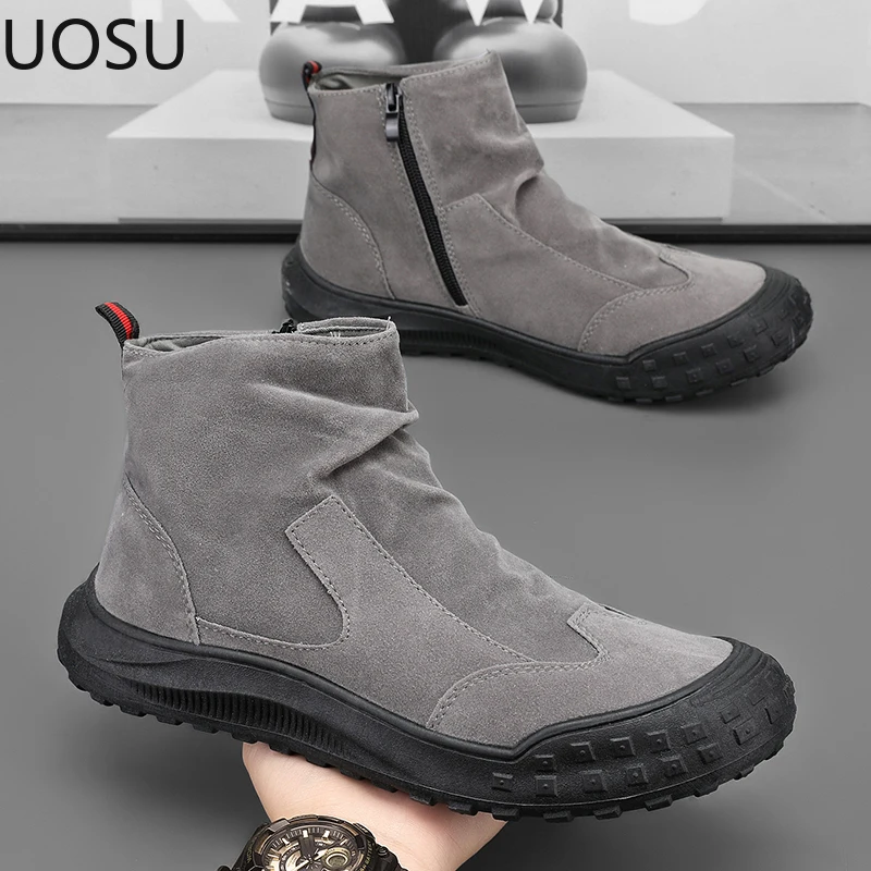 Motorcyclist Boots Men Tooling Boot High-quality Platform Shoe Casual Lightweight Mans Couple Popular UOSU Explosive Style Shoe