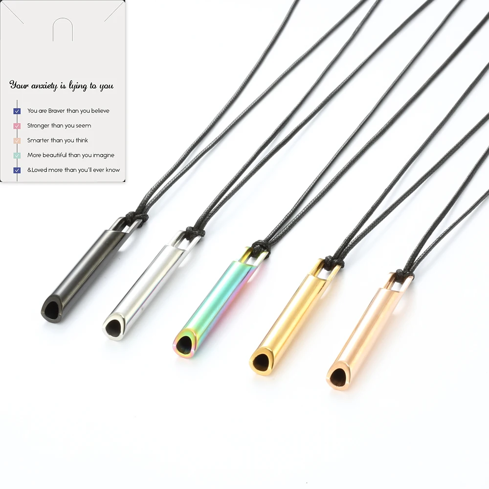 Cross-border new Yoga Meditation Necklace Cylinder Whistle Mindfulness Pendant modulates breathing decompression stainless steel