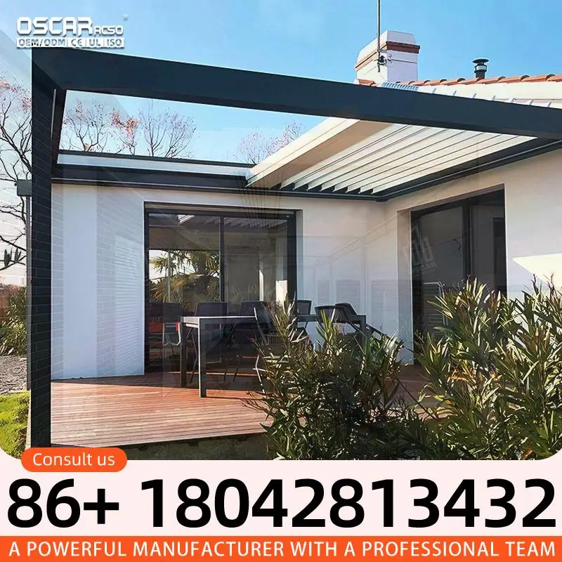 Wall Mounted Bioclimatic Louvered Electric Adjustable Roof for Garden Terrace Canopy pergola