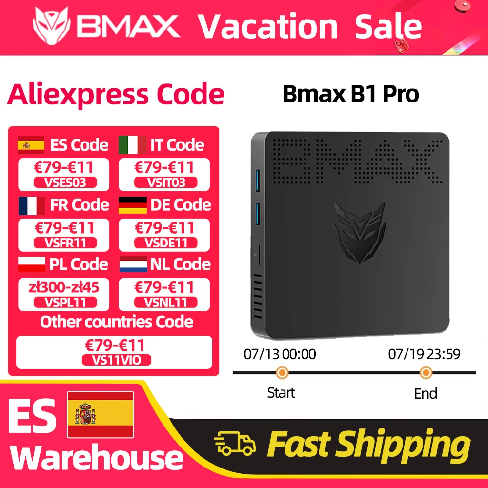 Mini PC BMAX B1 Pro con Windows 11, Intel N4000, 8GB de RAM, 128GB de ROM, Gráficos Intel UHD 600, WiFi, HDMI, VGA, Bluetooth