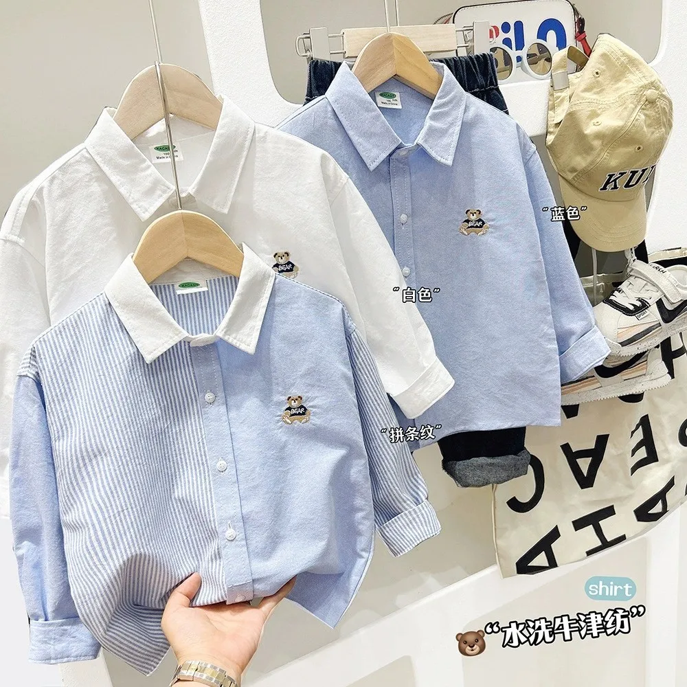 

Детская осенняя рубашка с длинными рукавами, новинка 2025 года, стильное оксфордское вращающееся тонкое пальто для мальчиков среднего и большого возраста, детское повседневное пальто с героями мультфильмов Sh