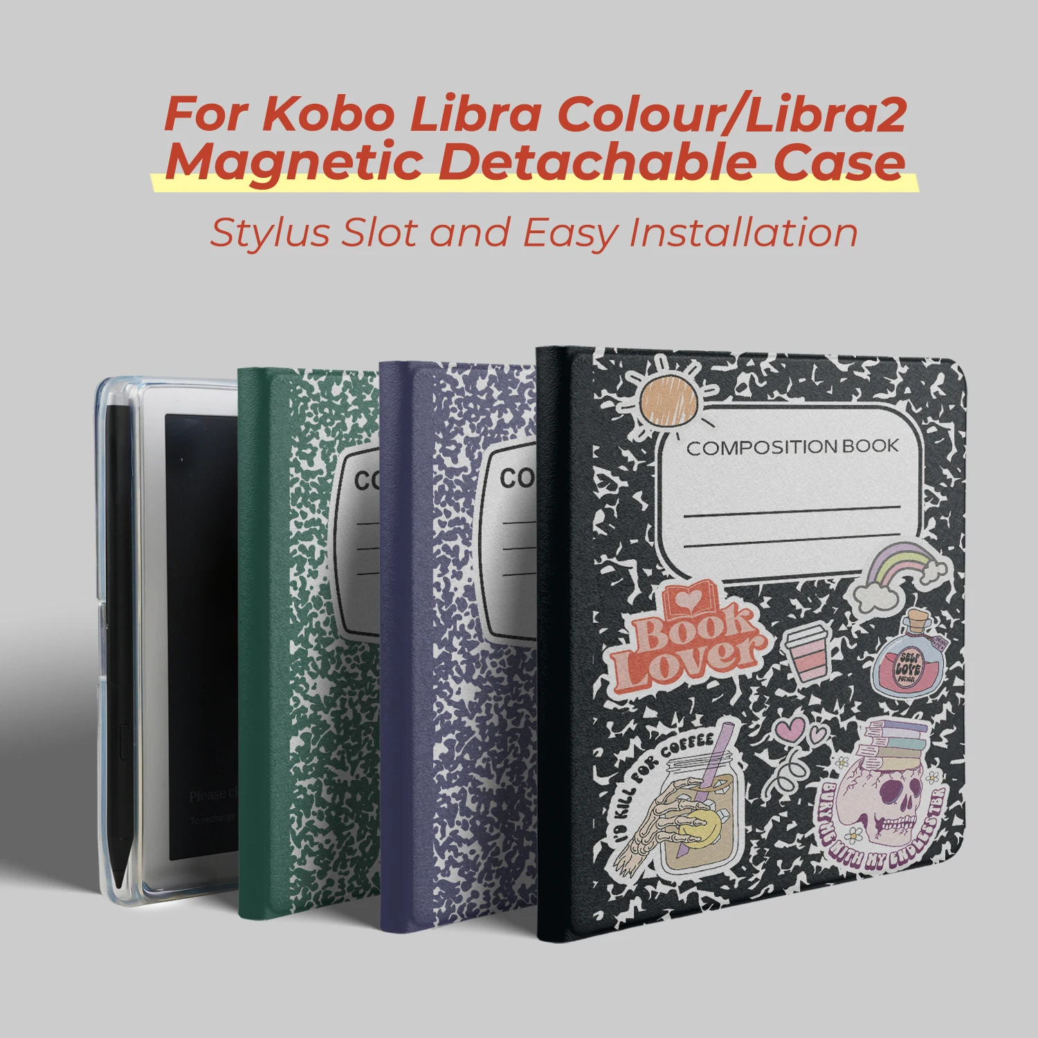 

Чехол-книжка Twosheep для Kobo Libra Colour Kobo Libra2 с магнитным креплением, отсеком для стилуса и прозрачной задней панелью