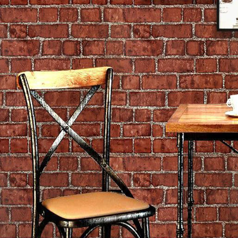 PVC Retro Red-brown Brick Pattern Oil-proof Self-adhesive Waterproof Wall Paste Dormitory Living Room Background Wallpaper Home