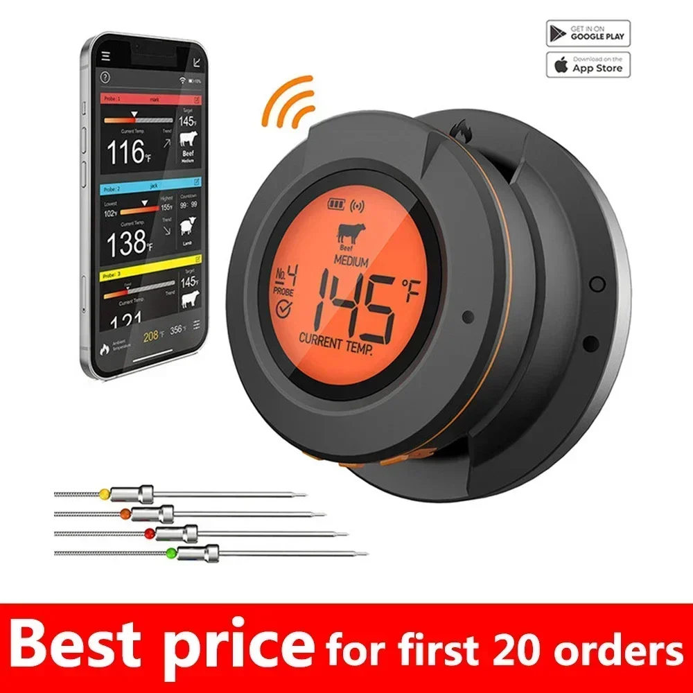 2023 Upgrade Outdoor Digital Wireless Bluetooth Dome Cooking Food Meat Thermometer For BBQ Charcoal Grill And Oven Smoker