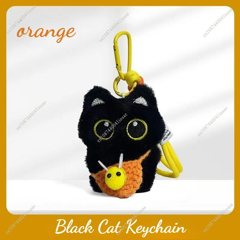 Ciondolo per borsa con ciondolo portachiavi in peluche con gatto nero super carino con ciondolo colorato per zaino intrecciato a mano Portachiavi Kawaii per regali per bambini