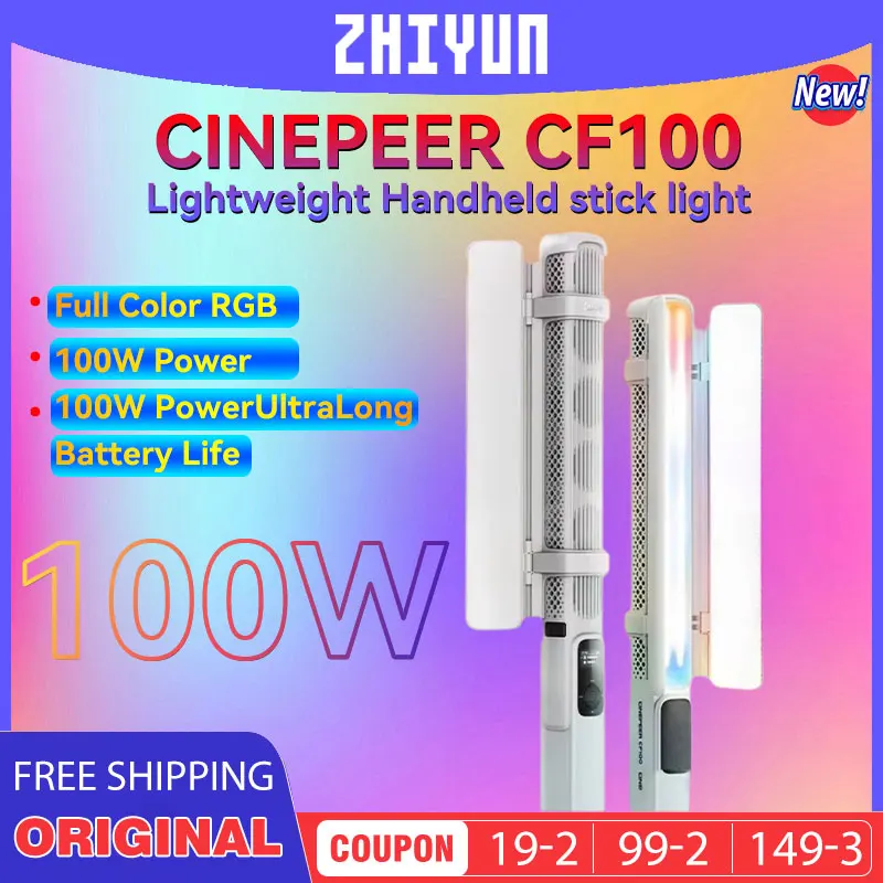 ZHIYUN CINEPEER CF100 Combo 100W Handheld RGB Led Lights Stick Light 2700K-6500K Video Lamp Streaming Photography Lighting