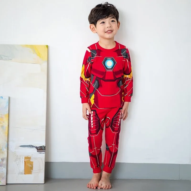 Marvel Herbstkleidung und Herbsthosen Set Iron Man Cartoon Anime Herren Bequeme lässige Baumwolle Bottoming Home Kleidung