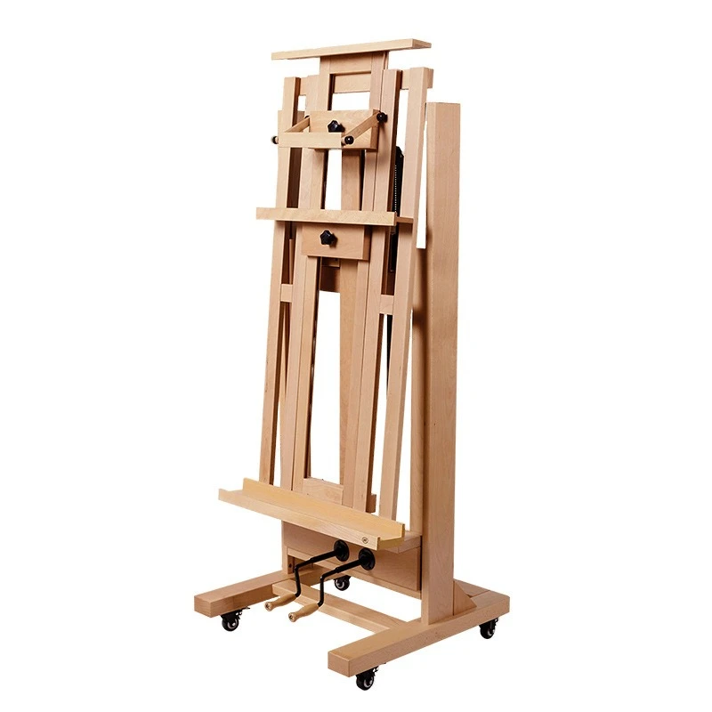 Double rocker hand crank large easel, tilting forward hand crank studio beech easel