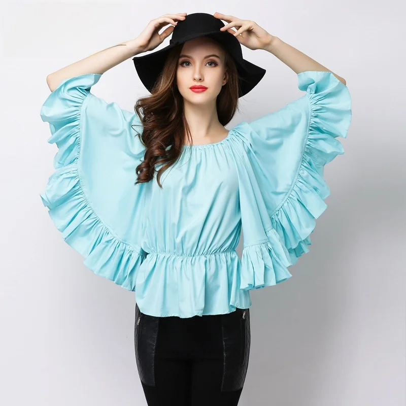 

Elegant Sexy Shoulder Bared Loose Women's Shirt with Ruffle Design Fashionable Slimming Top for 2026 Summer Commute