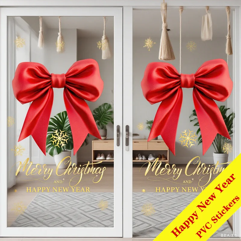 

New Year Bow Window stickers Festival Wedding Decor Glass Door Static Stickers Removable Reusable Waterproof Celebration Decals