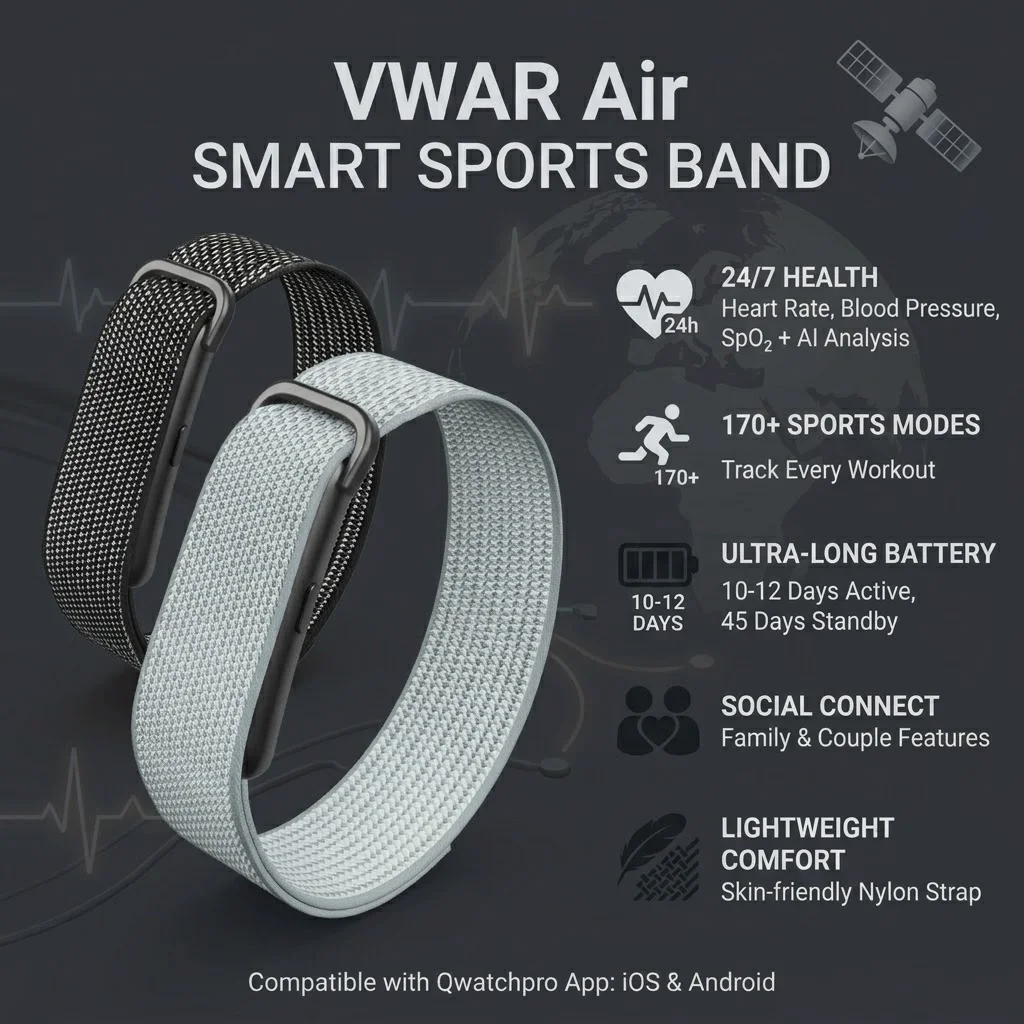 VWAR AIR Screenless Smart Band Fitness Tracker AI Health Analysis Blood Oxygen 10m Waterproof 176 Sports Ultra-Light Smart Band