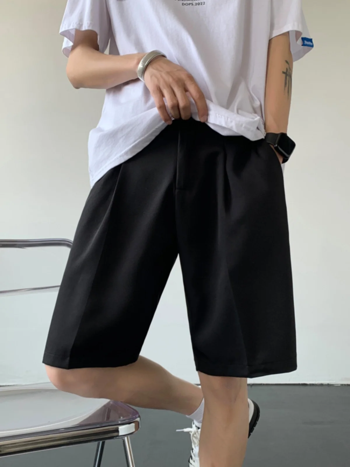 

Ice Silk Men's orts Summer Thin Five-Point Suit Straight Leg Sportive Casual Pants Trendy High Waist Streetwear