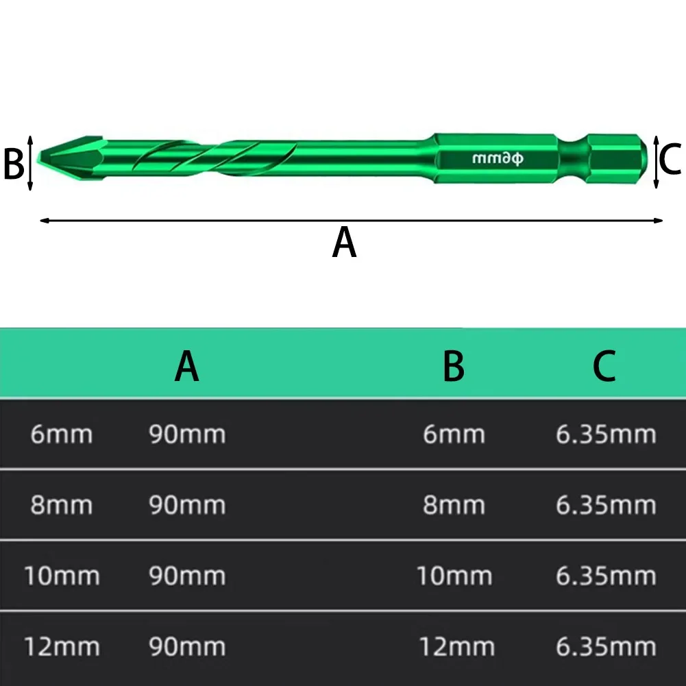 Taladro excéntrico de 6-12mm, broca triangular de 6mm, 8mm, 10mm, 12mm de longitud, 90mm, mango de 6,35mm