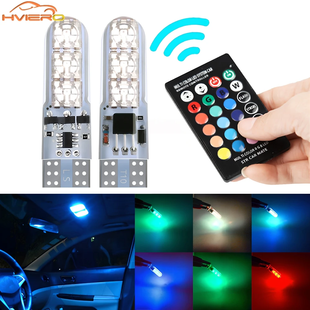 Nowy T10 5050 6SMD DC 12V Wodoodporny pilot zdalnego sterowania W5W RGB 194 168 Światło kopułkowe Silikonowa klinowa boczna żarówka samochodowa do sygnalizacji atmosfery