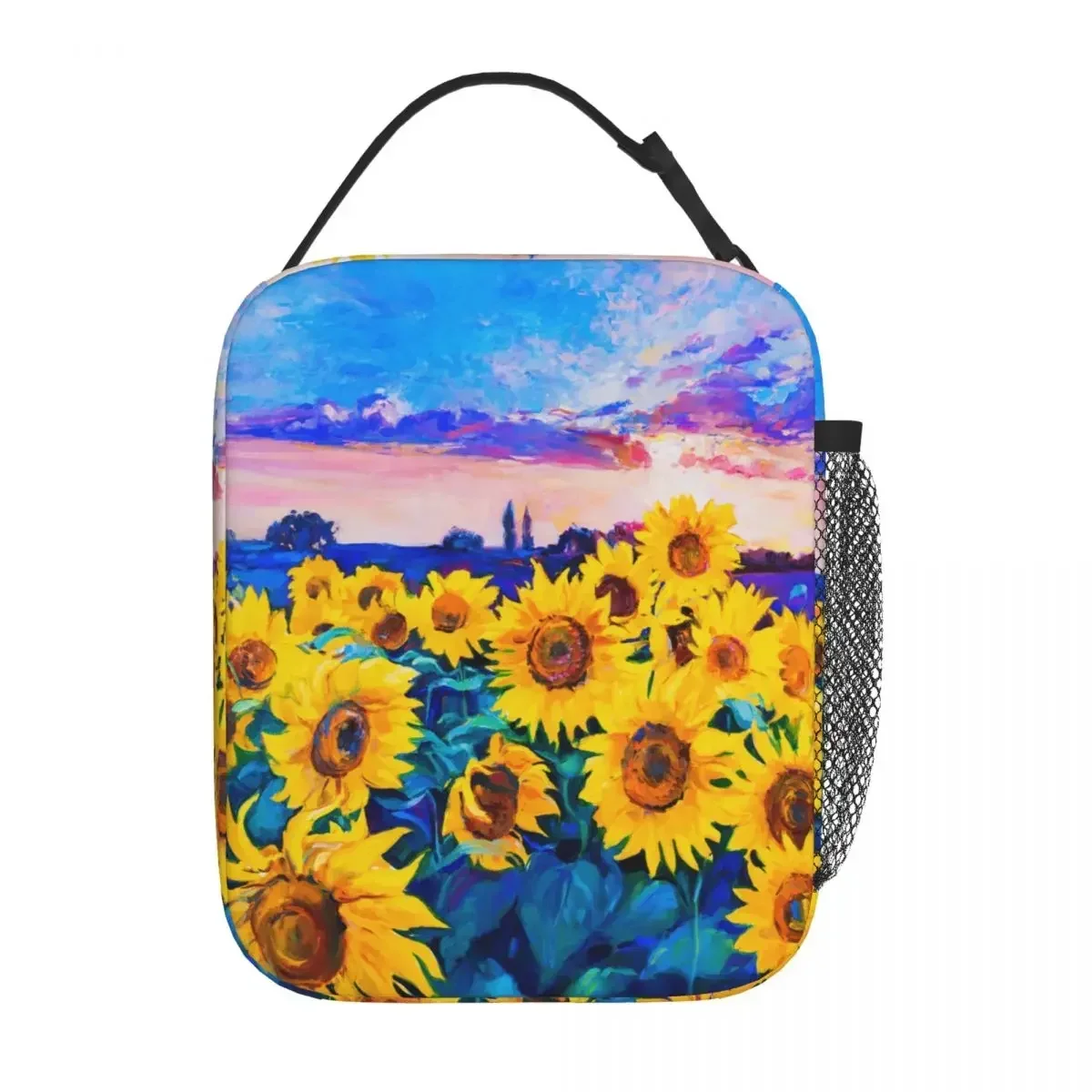 Bolsas de almuerzo con aislamiento térmico de girasoles, arte de impresión moderno, caja reutilizable para el almuerzo, enfriador térmico, pintura al óleo