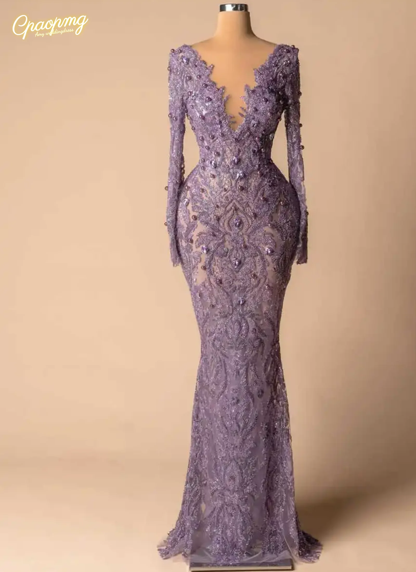 

Изящные вечерние платья русалки с блестками по индивидуальному заказу, V-образным вырезом и длинными рукавами, платья для выпускного вечера с хрустальным жемчугом и бисером, вечерние платья