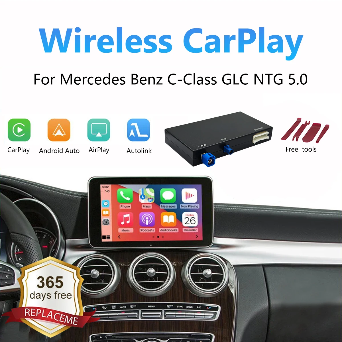 

Wireless CarPlay for Mercedes Benz 5.0 A CLA GLA W176 C-Class W205 GLC 2015-2018 with Android Auto Mirror Link AirPlay Car Play