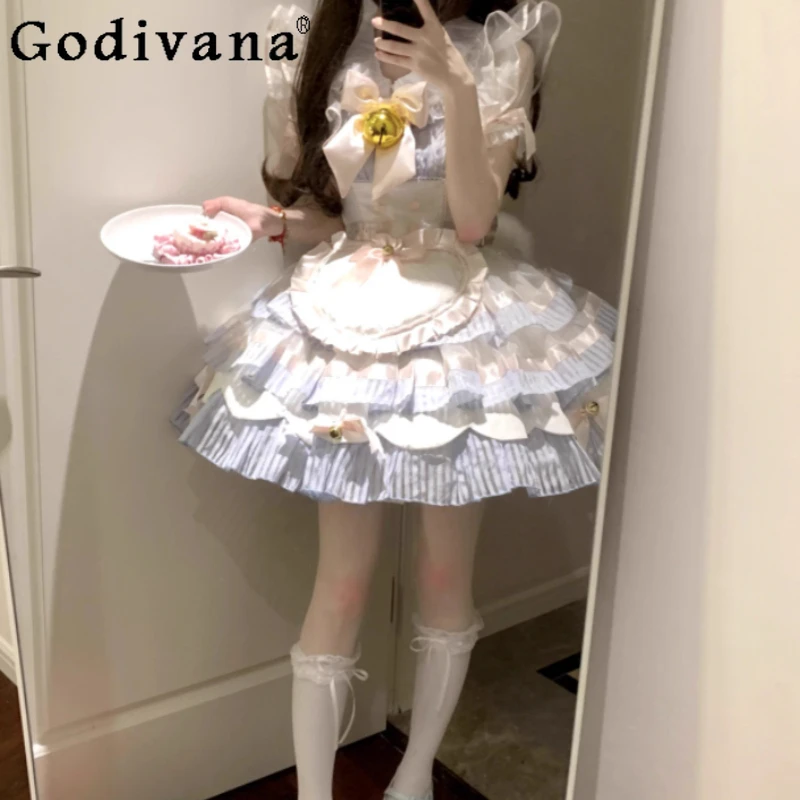 

Elegant Lolita Ballet Cute Girl High Waist A-line Suspender Dress Fashion Versatile Age Reduction Ruffles Princess Cake Dresses