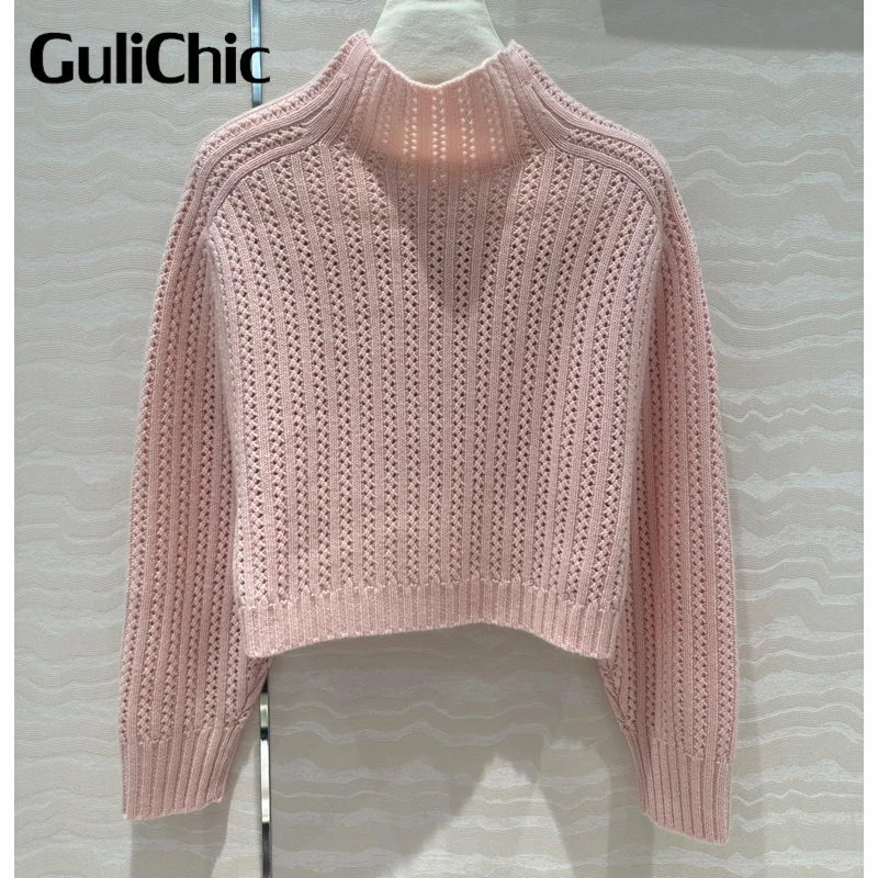 9.3 GuliChic Women Temperament Sweet Turtleneck Collar Single Breasted Reversible Design Wool Cashmere Knit Cardigan Lady