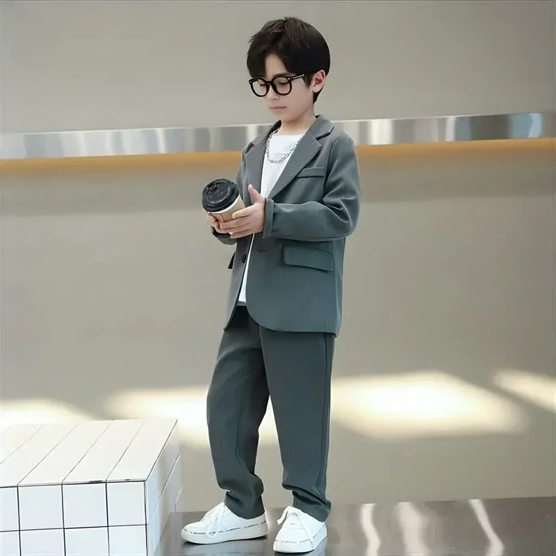 Teen Kids Formal Weddings Set Autumn School Uniform for Boys Casual Blazer Pants 2-piece 6 To 14 Y Children Performances Cosutme