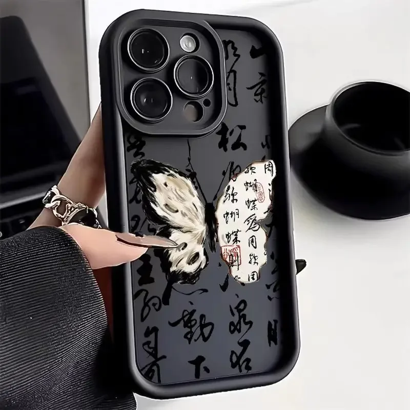 INS Retro Butterfly Silicone Phone Case For iPhone 15 Pro Max 14 13 12 11 XS X XR 7 8 Plus Shockproof Bumper Cover Protector New