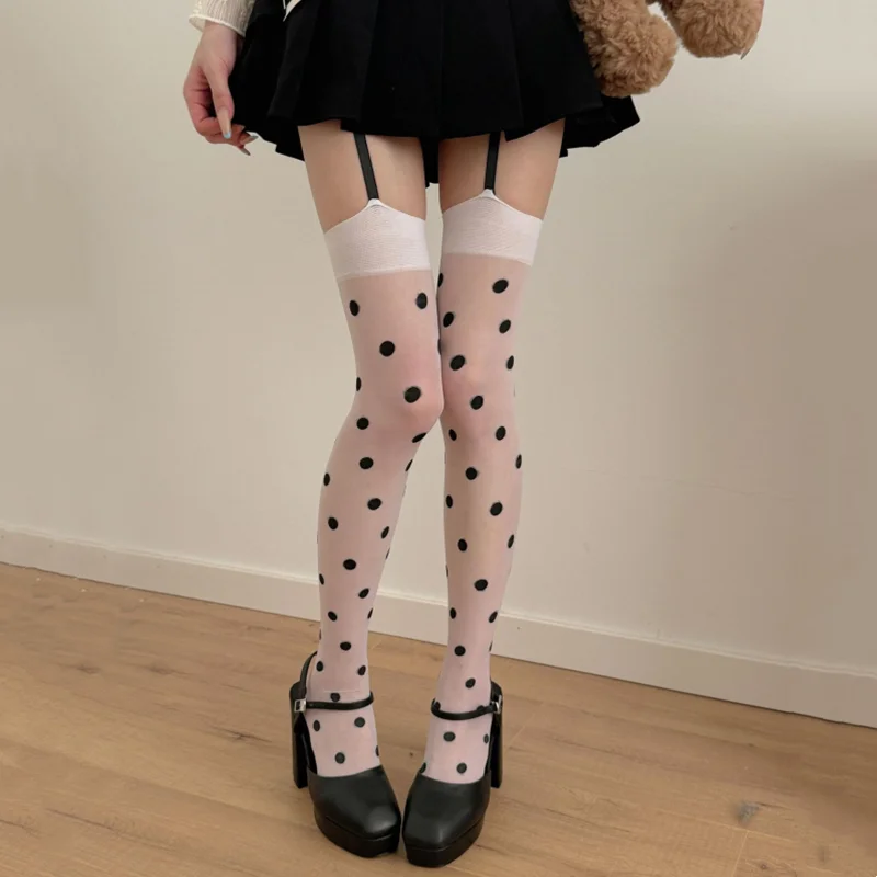 Polka Dot Tights Women Sexy Suspender Thigh High Stockings Lingerie Hosiery Ultra-thin Printed Stockings Pantyhose Women Tights