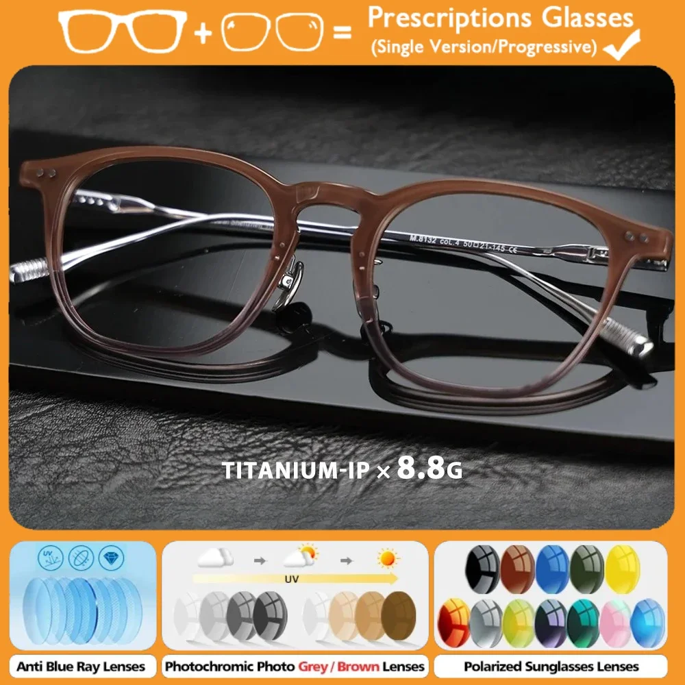 

KUXA (S) Fashion Ultralight Round Titanium Frame Myopia Prescription Glasses Men Anti Blue Ray Photochromic Protection Eyeware