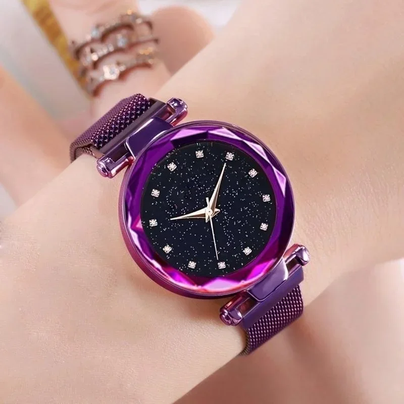 Orologi da donna di lusso Cintura a rete Cielo stellato magnetico Orologio femminile Orologio da polso al quarzo Orologio da polso da donna alla moda Relogio Feminino