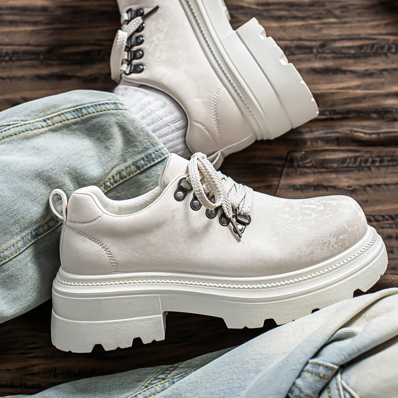 New Big Head Derby Men's Shoe Platform Height Increase Commuter Fashion Men's Small Leather Shoes Zapatillas Deportivas De Mujer
