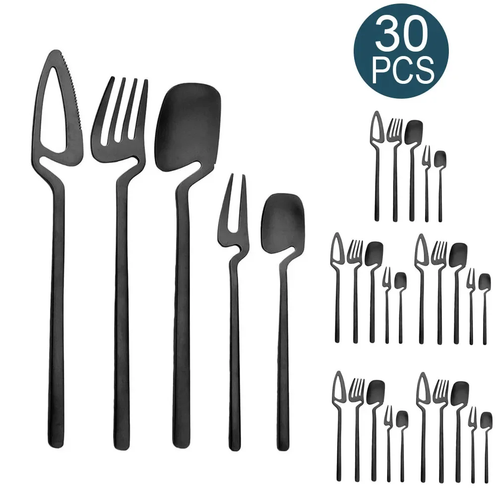 

20/30/40 шт. матовый набор столовой посуды, черные столовые приборы из нержавеющей стали, нож, вилка, ложка, обеденный набор, кухонная посуда, столовые приборы, серебро