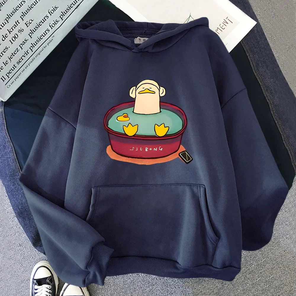 Cute Duck Taking a shower Graphic Hoodies I'm Sick of Everything Sweatshirt autumn winter Women Clothes Kawaii Top Anime Casual