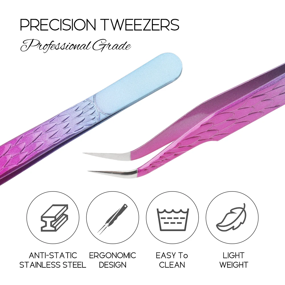 Gemerry Tweezers For Eyelash Extension Colorful Stainless Steel High Precision Lashes Tweezers Individual Volume Makeup Tools