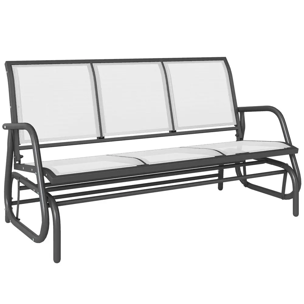 3Person Patio Glider Bench, Outdoor Porch Glider Swing with 3 Seats, Breathable Mesh Fabric, Metal Frame, Cream White