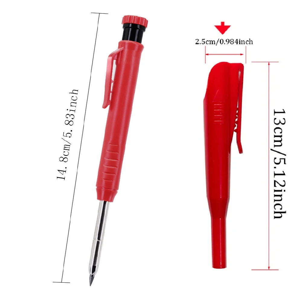 9pcs/set 2.8mm Deep Hole Carpenter Pencil Set - 3 Pens + 3 Lead Refills + 3 Caps. Versatile for Writing, Woodworking & Marking.