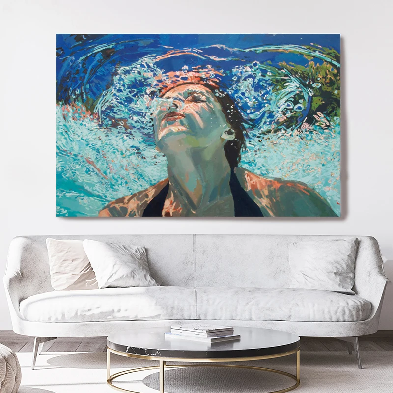 Beautiful Girl in Swimming Posters and Prints Modern Figure Art Canvas Painting Wall Art Pictures Home Bar Room Decoration