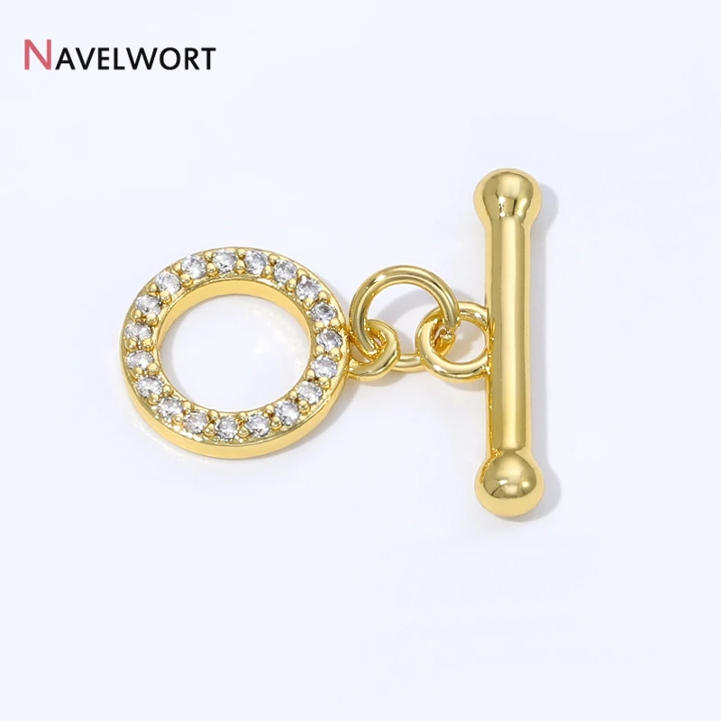 18K Gold Plated Brass Inlaid Zircon OT Clasps Connectors Toggle Clasps,for DIY Jewelry Making Necklaces Bracelets Accessories - view 3