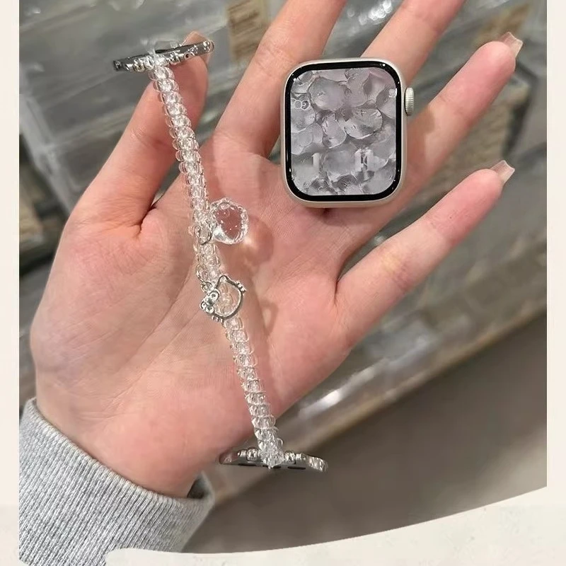 Tali ponsel elastis KT transparan kompatibel dengan tali iWatch 38mm 40mm 41mm 42mm 44mm 45mm 49mm tali buatan tangan yang modis.