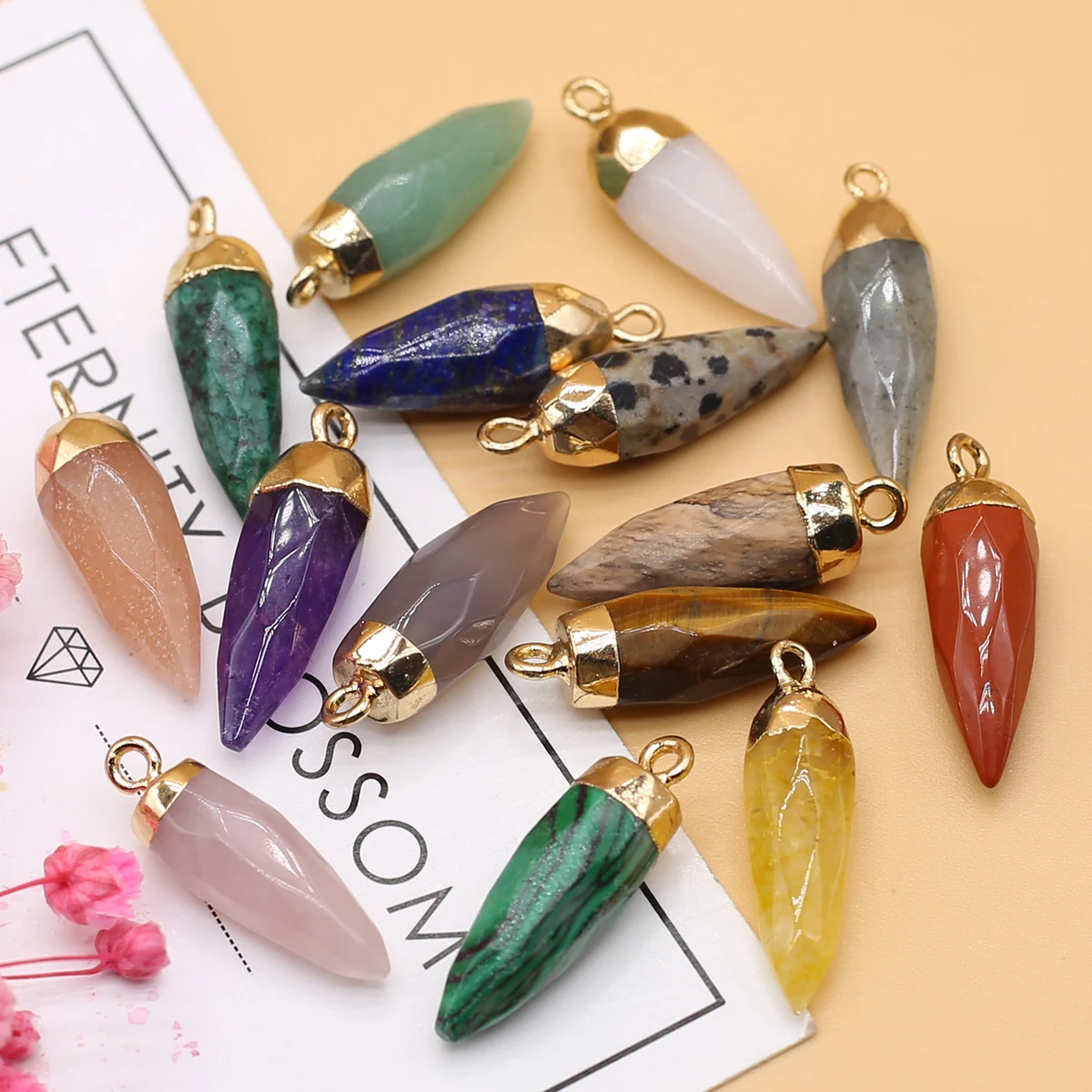 

2pcs Natural Stone Quartz Crystal Charms Pendant Faceted Cone Pendant for Women Jewelry Making DIY Necklace Earrings 8x17mm