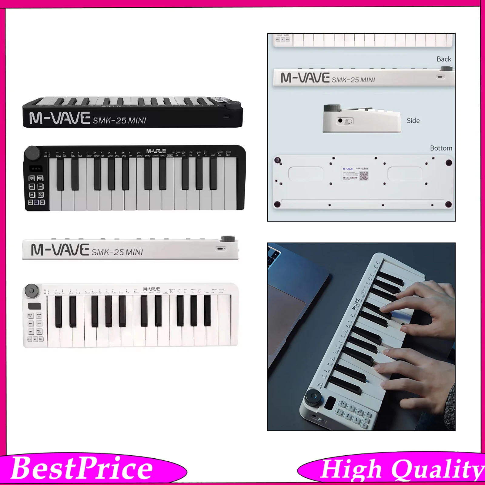 M VAVE Mini Rechargeable MIDI Keyboard 25 Keys Portable USB MIDI Controller for Home Studio Music Creation Stage Performance