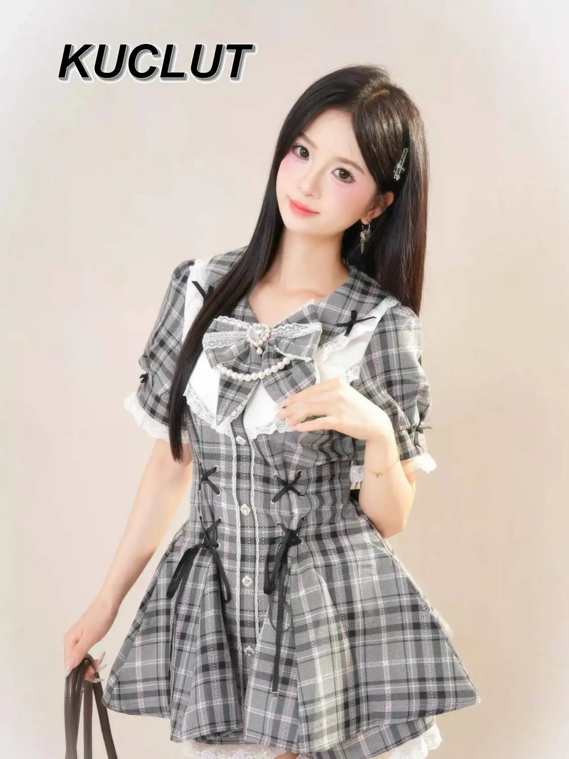 

Casual Mass Production Lolita Set Plaid Short Sleeve Dress and Shorts Set Summer New Japanese Style Women's 2 Piece Sets
