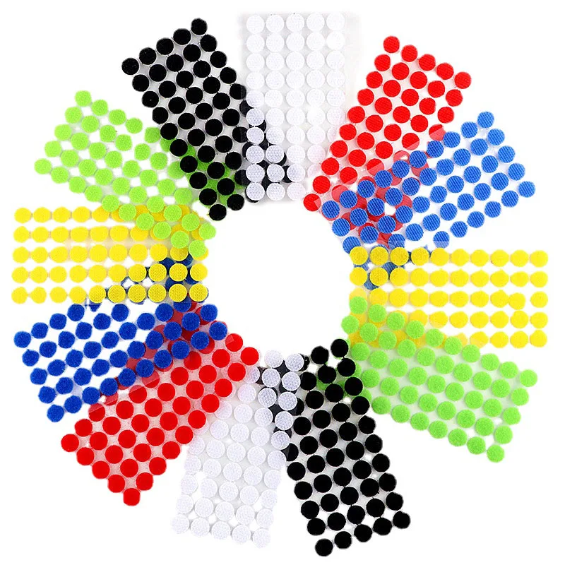 Self Adhesive Fastener Adhesive Tape, Dot White Black Multicolor Hook and Loop Sticker, Circular Strong Tape, 10mm