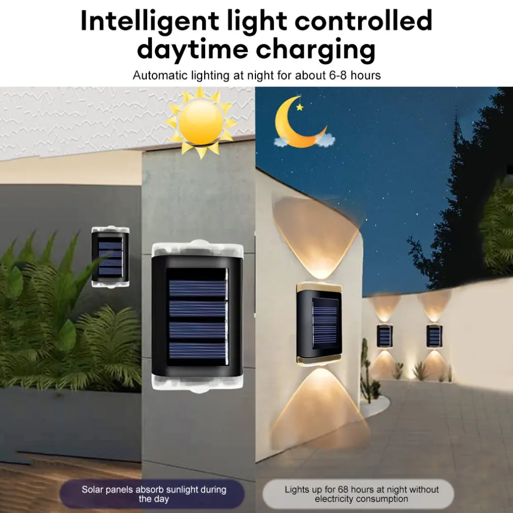 Lampa ścienna na energię słoneczną na zewnątrz 4LED ciepła, jasna wodoodporny w górę i w dół światło balkon podwórko ogrodowe światła dekoracyjne kinkiet