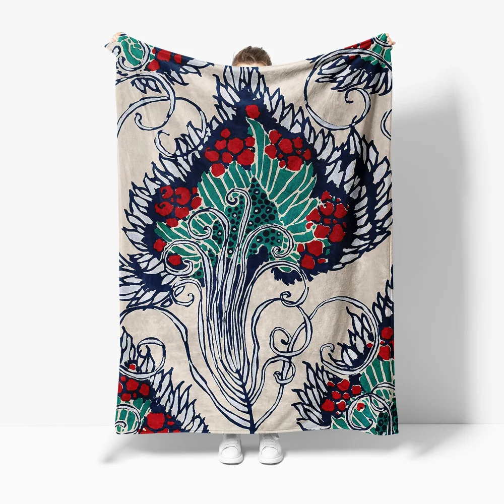 

Винтажное декоративное одеяло с цветочными ветвями, темно-зелеными листьями и красными ягодами, чехол для дивана-кровати, подушка в подарок