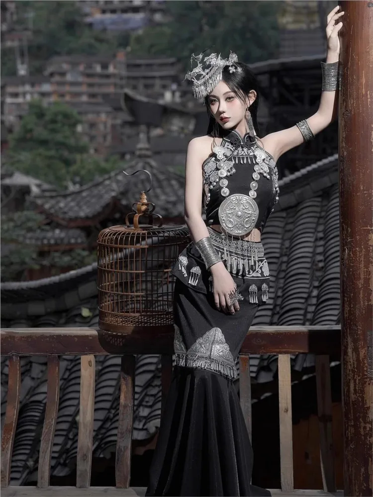 

New ethnic long dress exotic set fishtail travel photo accessory clothing