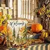 Welcome Garden Flag 12x18 Inch, Autumn Squirrel Forest Yard Flag, Fall Pinecone Maple Leaf Outdoor Porch Decoration, Seasona jjp