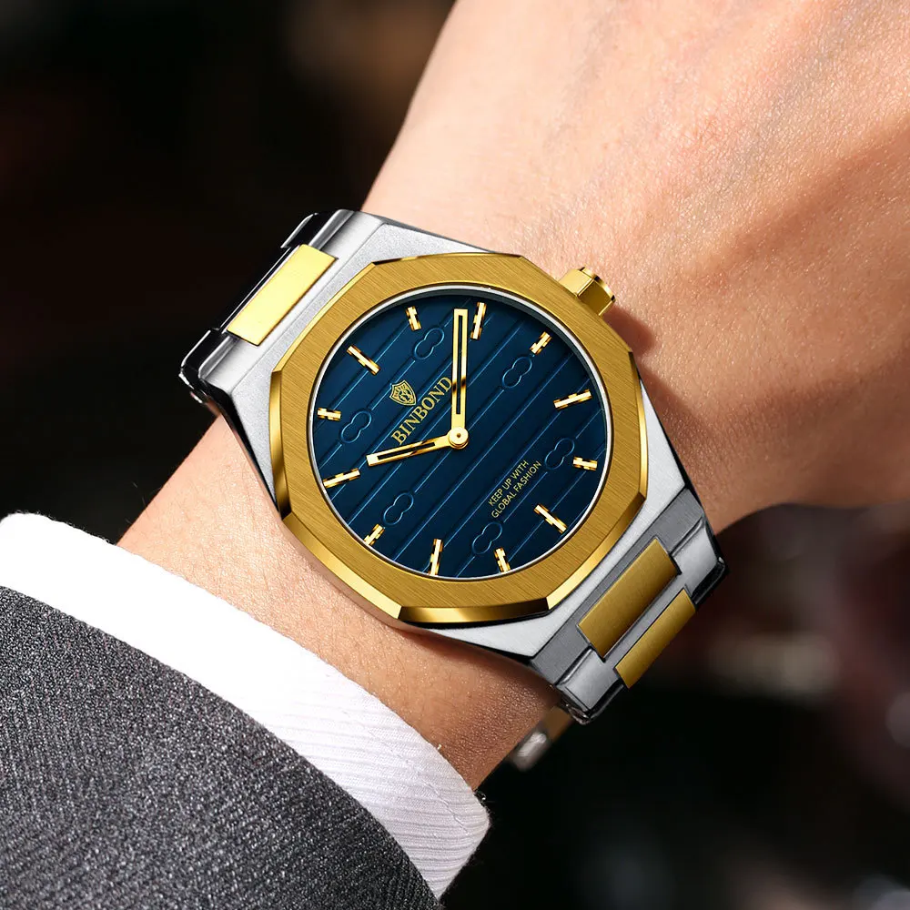 

Men's Watch Brand Business Retro Gold Steel Band Quartz Watch Waterproof Luminous Light Luxury Male Wristwatch Clock