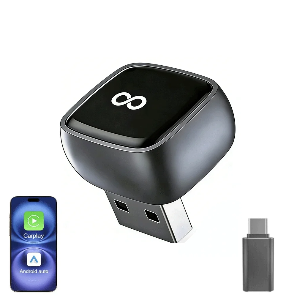 Adaptador Inalámbrico CarPlay 2 en 1 2026 Compatible con Apple CarPlay y Android Auto, Mini Dongle Bluetooth USB A y USB C que Convierte de Cableado a Inalámbrico