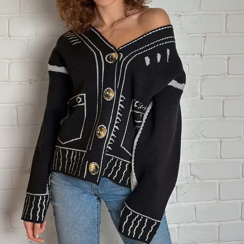 سترة كاجوال برقبة دائرية وأكمام طويلة وأكمام مستقيمة بدون تزيين ملابس تريكو نسائية مفتوحة من الأمام #1